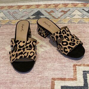 Qupid Leopard Print Heel Sandals